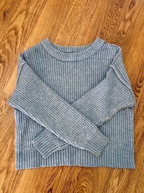 American Eagle Blue Cropped Sweater XS Chunky Knit Crewneck